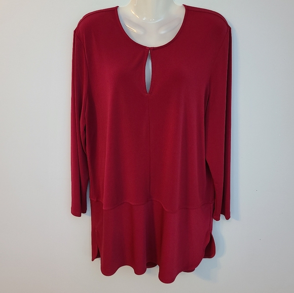 Lauren Ralph Lauren Tops - Lauren Ralph Lauren Red Tunic Womens XL 3/4 Sleeve Split Hem Key Neck Side Vents